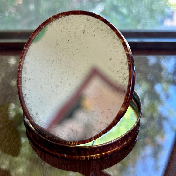 Vintage Metal Compact Mirror with Marbled Lid – 3.25”  Folding Vanity Mirror - Picture 6 of 10